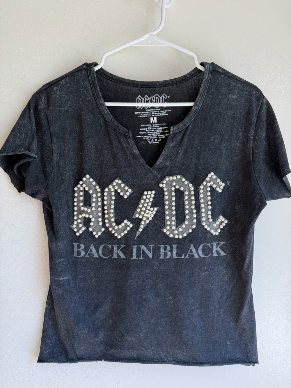 AC/DC Black Studded V-Neck 'Back In Black' Tee